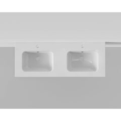 Arcqua Pakaru wastafel 121x46cm met overloopgat 2 kraangaten 2 wasbakken keramiek glans wit