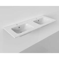 Arcqua Pakaru wastafel 121x46cm met overloopgat 2 kraangaten 2 wasbakken keramiek glans wit