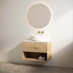 Best Design Rigatti Bathroom Vanity 78cm Oak with Reeded Front and Matte White Countertop