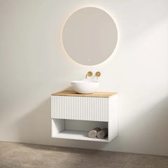 Best Design Rigatti bathroom furniture 78cm white matt with ribbed front and oak top