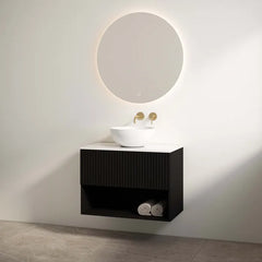 Best Design Rigatti badmeubel 60cm zwart mat met ribbelfront en wit glans topblad
