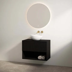 Best Design Rigatti badmeubel 60cm zwart mat met ribbelfront en zwart mat topblad