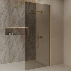 Best Design Dalis walk-in shower 90cm brushed brass with mocha glass