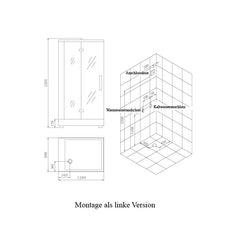 AWT Stoomdouche DZ959F8 wit/120x90/links met achterwanden en douchebak