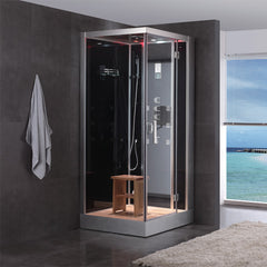 AWT Stoomdouche DZ960F8 zwart/100x90/rechts met douchebak en achterwanden