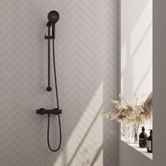 BRAUER Black Edition opbouw douche thermostaatkraan SET 02 met glijstang en 3-standen handdouche en doucheslang mat zwart