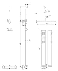 BRAUER Black Edition Regendoucheset opbouw - hoofddouche 20cm - glijstang - staaf handdouche - gladde knoppen - Mat zwart