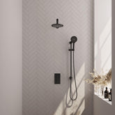 BRAUER Black Edition thermostatische inbouw regendouche 3-weg omstelling SET 43 met 20 cm douchekop en rechte muurarm en 3-standen handdouche en doucheslang en geïntegreerde glijstang mat zwart