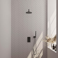 BRAUER Black Edition thermostatische inbouw regendouche 3-weg omstelling SET 27 met 20 cm douchekop en gebogen muurarm en staaf handdouche en doucheslang en wandaansluitbocht mat zwart