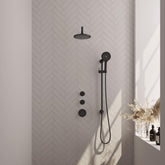 BRAUER Black Edition thermostatische inbouw regendouche SET 21 met 20 cm douchekop en gebogen muurarm en 3-standen handdouche en doucheslang en geïntegreerde glijstang mat zwart