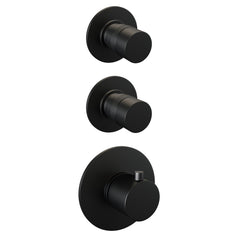 BRAUER Black Edition thermostatische inbouw regendouche SET 09 met 20 cm douchekop en gebogen muurarm en 3-standen handdouche en doucheslang en wandaansluitbocht mat zwart