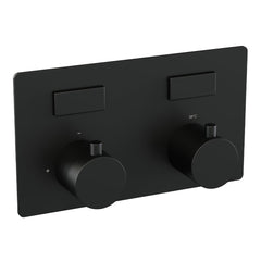 BRAUER Black Edition thermostatische inbouw badkraan met drukknoppen SET 03 met badvulcombinatie en staaf handdouche en doucheslang en wandaansluitbocht mat zwart