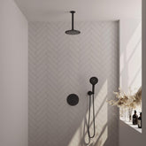 BRAUER Black Edition thermostatische inbouw regendouche 3-weg rond SET 83 met 20 cm douchekop en plafondarm en 3-standen handdouche en doucheslang en wandaansluitbocht mat zwart