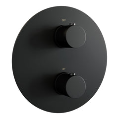 BRAUER Black Edition thermostatische inbouw regendouche 3-weg rond SET 87 met 20 cm douchekop en gebogen muurarm en staaf handdouche en doucheslang en geïntegreerde glijstang mat zwart