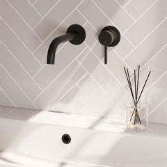 BRAUER Black Edition inbouw wastafelmengkraan met gebogen uitloop en rozetten model C2 mat zwart