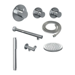 Brauer Gunmetal Edition Complete Built-in Rain Shower with 3-Function Hand Shower, Straight Wall Arm, and 20/30 cm Head Shower - Set 8 - Gunmetal Brushed PVD