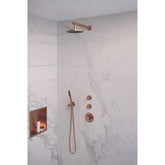 Brauer Copper Edition Regendoucheset inbouw - hoofddouche 20cm - 3 gladde knoppen - rechte wandarm - handdouche staaf 1 stand - geborsteld koper PVD