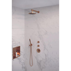 Brauer Copper Edition Regendoucheset inbouw - hoofddouche 20cm - 3 gladde knoppen - rechte wandarm - handdouche staaf 1 stand - geborsteld koper PVD