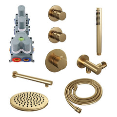 Brauer Gunmetal Edition Complete Built-in Rain Shower with 3-Function Hand Shower, Straight Wall Arm, and 20/30 cm Head Shower - Set 8 - Gunmetal Brushed PVD