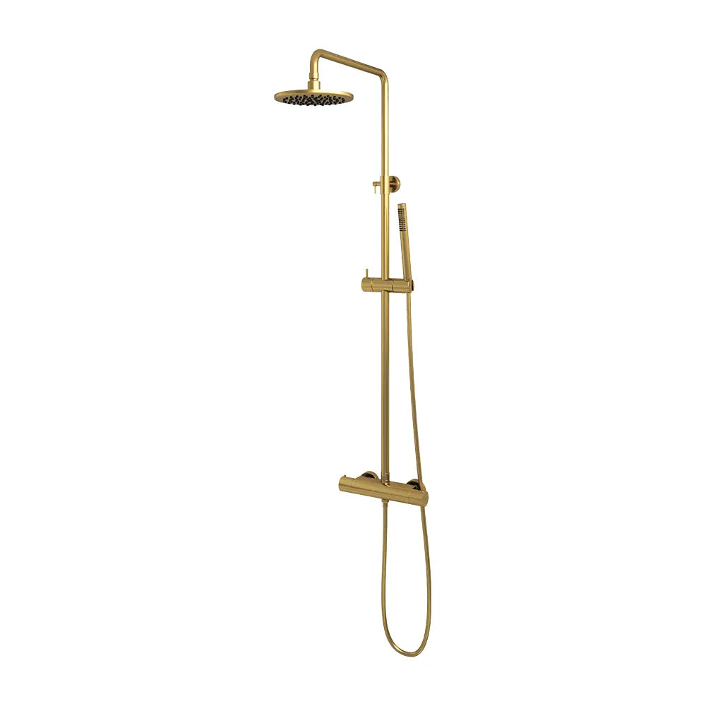 Brauer Gold Edition Regendoucheset opbouw - hoofddouche 20cm - glijstang - staaf handdouche - gladde knoppen - Geborsteld messing PVD