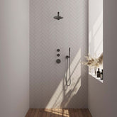 Brauer Gunmetal Edition Complete Built-in Rain Shower with 3-Function Hand Shower, Straight Wall Arm, and 20/30 cm Head Shower - Set 8 - Gunmetal Brushed PVD