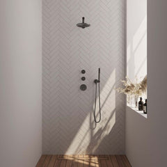 Brauer Gunmetal Edition Complete Built-in Rain Shower with 3-Function Hand Shower, Straight Wall Arm, and 20/30 cm Head Shower - Set 8 - Gunmetal Brushed PVD