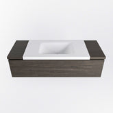 MONDIAZ BUKLA 120cm badmeubel onderkast kleur Dark Brown met 1 lade. Wastafel CLOUD midden 0 kraangaten kleur Talc.