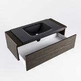 MONDIAZ BUKLA 100cm badmeubel onderkast kleur Dark Brown met 1 lade. Wastafel CLOUD midden 0 kraangaten kleur Urban.