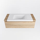 MONDIAZ BUKLA 100cm badmeubel onderkast kleur Washed Oak met 1 lade. Wastafel CLOUD midden 0 kraangaten kleur Talc.