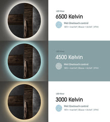 Gliss Design Athena ronde spiegel met rand - met verlichting en verwarming