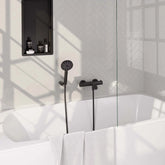 BRAUER Black Edition opbouw baddouche thermostaatkraan SET 04 met wandhouder en 3-standen handdouche en doucheslang mat zwart