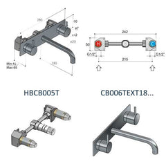 Hotbath Cobber CB006T inbouw wastafelmengkraan 3-gats met inbrouwbrug achterplaat en uitloop 25cm Verouderd Messing
