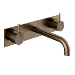 Hotbath Cobber CB006TEXT afbouwdeel wastafelkraan 3-gats met achterplaat - uitloop 18 cm - Verouderd Messing