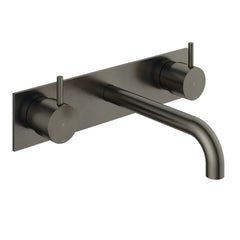 Hotbath Cobber CB006TEXT afbouwdeel wastafelkraan 3-gats met achterplaat - uitloop 18 cm - Verouderd IJzer