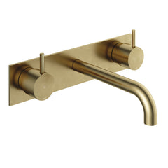Hotbath Cobber CB006TEXT afbouwdeel wastafelkraan 3-gats met achterplaat - uitloop 18 cm - Geborsteld Messing