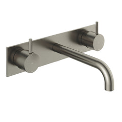 Hotbath Cobber CB006T afbouwdeel wastafelkraan 3-gats met achterplaat en 18 cm uitloop Geborsteld Messing