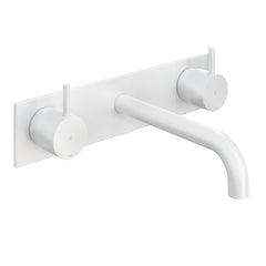 Hotbath Cobber CB006TEXT afbouwdeel wastafelkraan 3-gats met achterplaat - uitloop 18 cm - Mat Wit