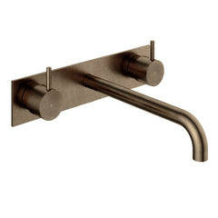 Hotbath Cobber CB006TEXT afbouwdeel wastafelkraan 3-gats met achterplaat - uitloop 25 cm - Verouderd Messing