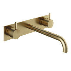 Hotbath Cobber CB006TEXT afbouwdeel wastafelkraan 3-gats met achterplaat - uitloop 25 cm - Geborsteld Messing
