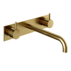 Hotbath Cobber CB006TEXT afbouwdeel wastafelkraan 3-gats met achterplaat - uitloop 25 cm - Geborsteld Messing PVD