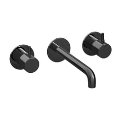 Hotbath Cobber CB105TEXT18 afbouwdeel voor 3-gats inbouw wastafelkraan - 18cm uitloop - Gepolijst Zwart PVD