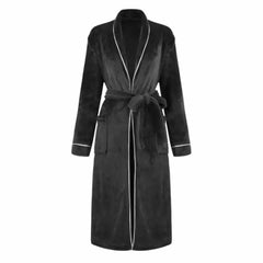 Aurélia Teddy badjas - ochtendbadjas - zwart - witte bies