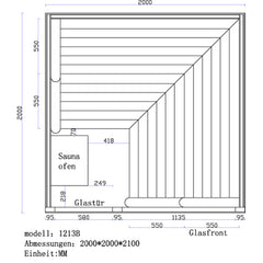 AWT Sauna E1213B Pappelholz 200x200 9kW Cilindro