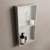 MONDIAZ EASY Niche 59.5x29.5cm in solid surface colour Frappe. 2 compartments suitable for recessed or surface mounting