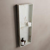 MONDIAZ EASY Niche 59.5x29.5cm in solid surface color Frappe. 3 compartments suitable for recessing or surface mounting