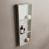 MONDIAZ EASY Niche 89.5x29.5cm in solid surface Frappe colour. 3 compartments, suitable for flush or surface mounting