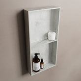 MONDIAZ EASY Niche 59.5x29.5cm in solid surface colour Opalo. 2 compartments suitable for flush or surface mounting