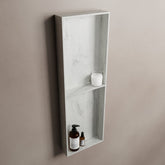 MONDIAZ EASY Niche 59.5x29.5cm in solid surface color Opalo. 3 compartments suitable for recess or surface mounting