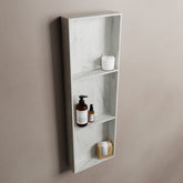 MONDIAZ EASY Niche 89.5x29.5cm in solid surface color Opalo. 3 compartments suitable for recessing or surface mounting