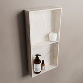 MONDIAZ EASY Niche 59.5x29.5cm in solid surface colour Ostra. 2 compartments suitable for flush or surface mounting
